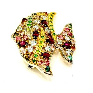 Emerald garnet aquamarine citrine 14KGP Brooch